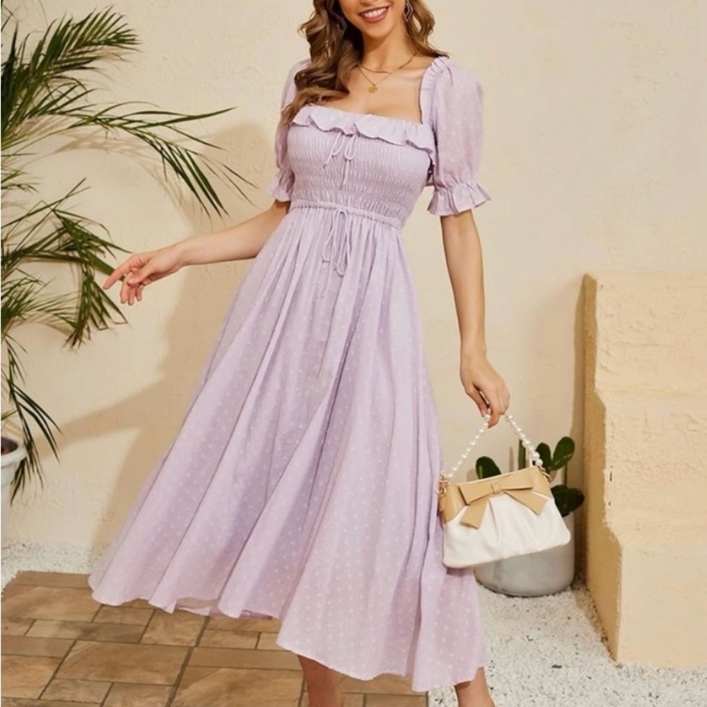 R. Yiposha Smock Torso Midi Dress Lavender NWT